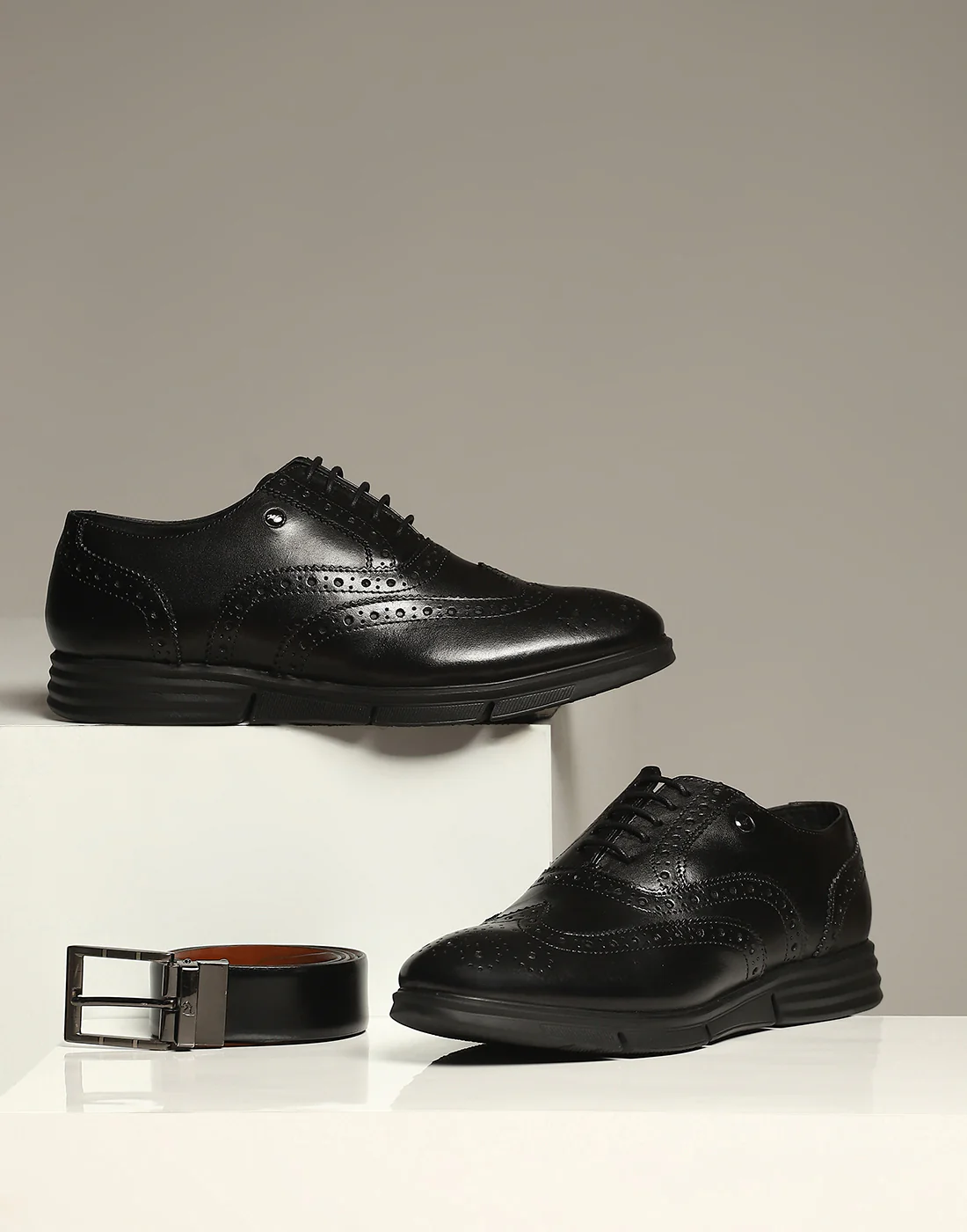 Men Black Lace Up Genuine Leather Formal Brogues - Image 9