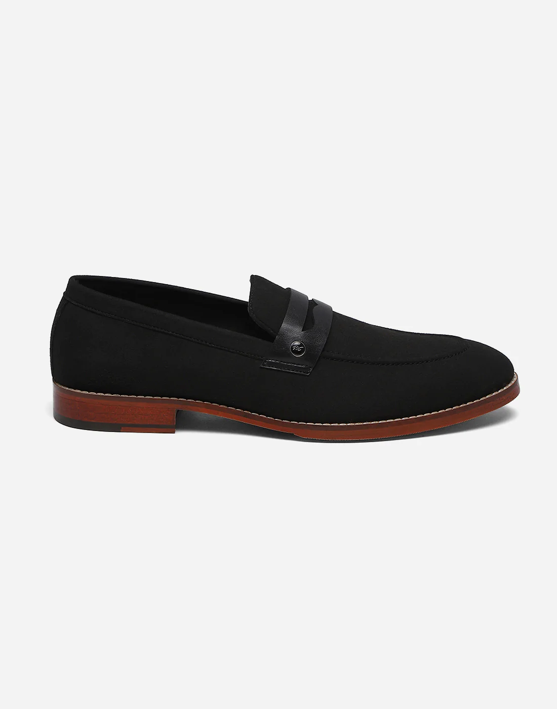 Men Black Slip on Microfiber Loafers - Image 3