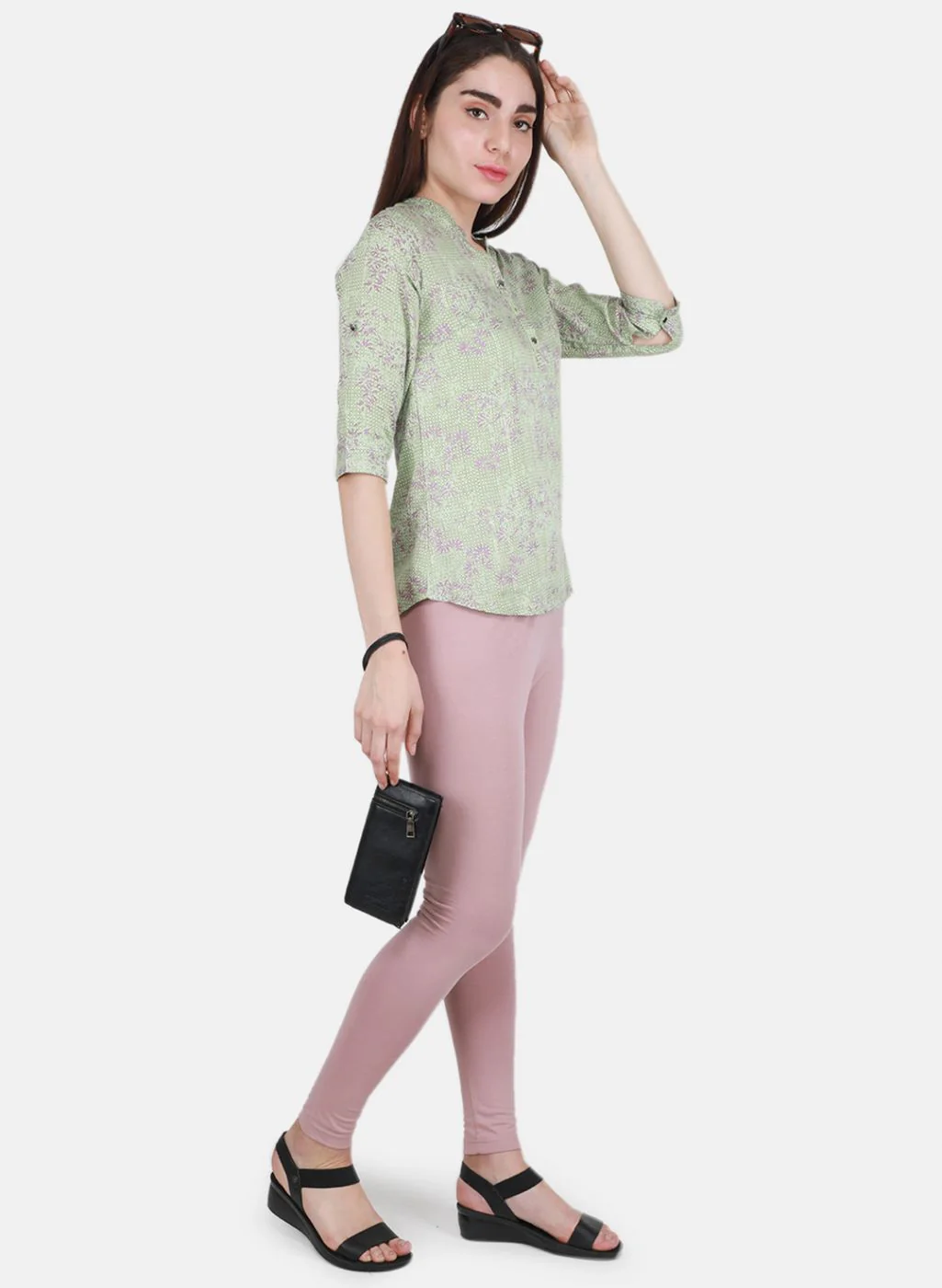 Women Light Pink Solid Legging - Image 4