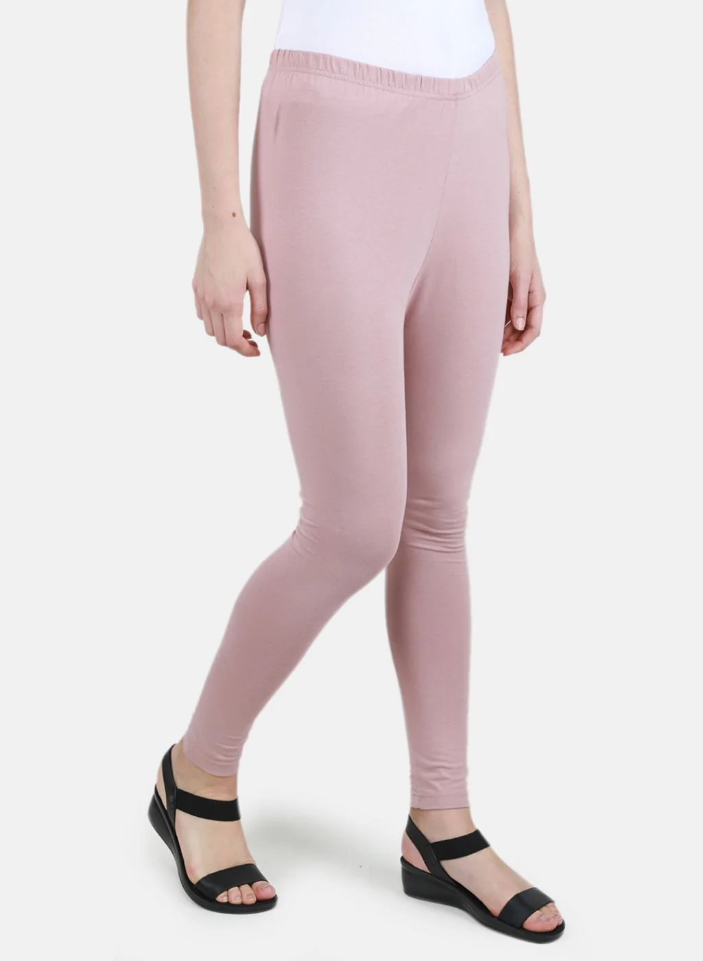 Women Light Pink Solid Legging - Image 6